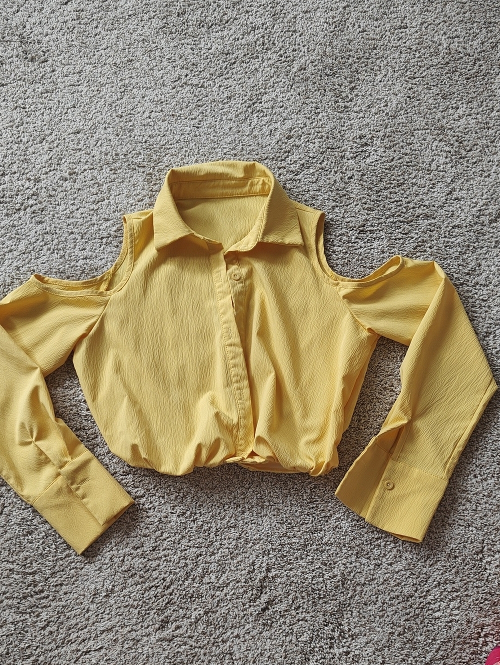 Yellow Button-Front Off The Shoulder Crop Top